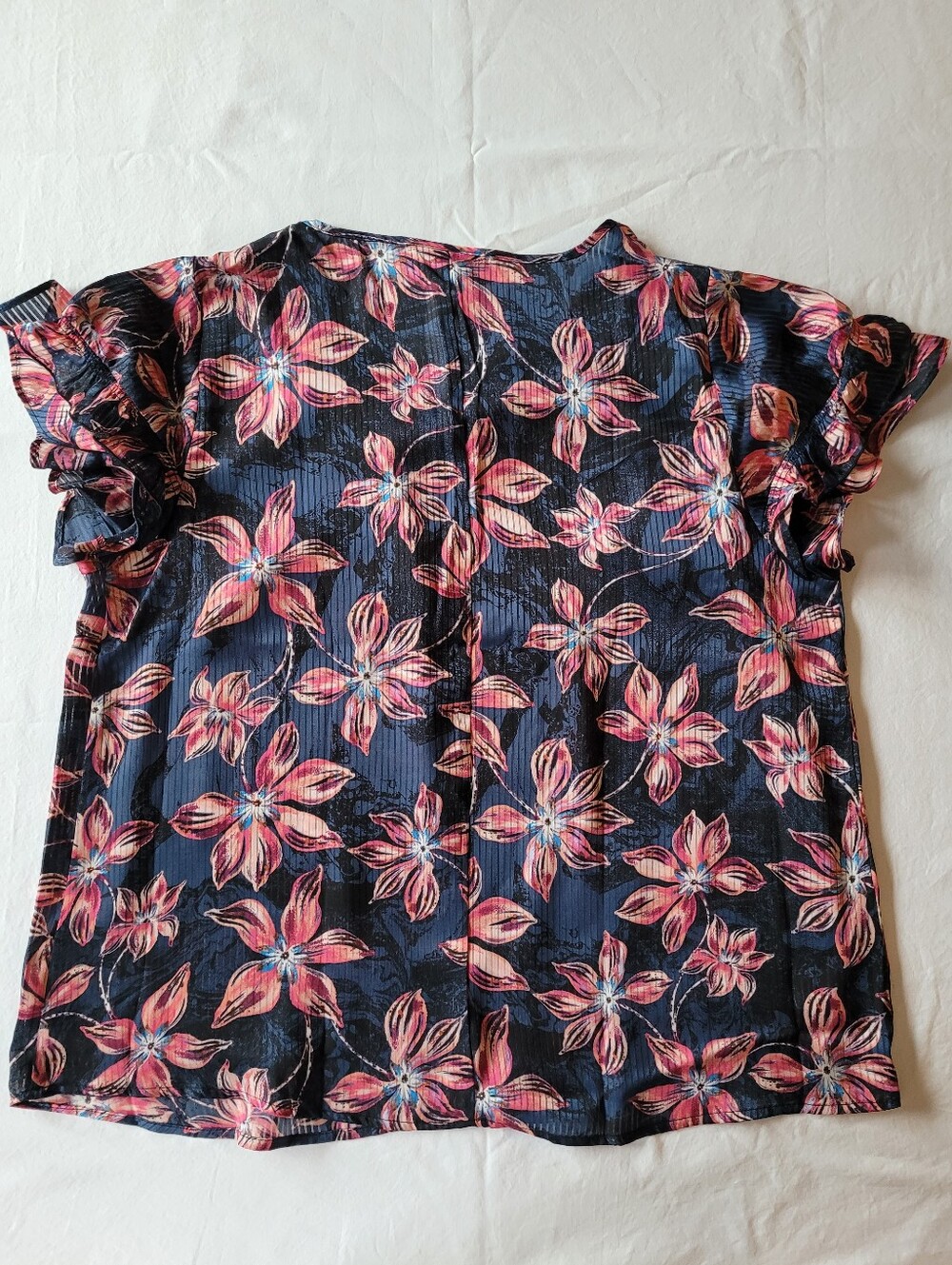 NWT Lane Bryant Floral Short Sleeve Blouse - Navy with Pink Flowers Size 14 - Picture 9 of 9